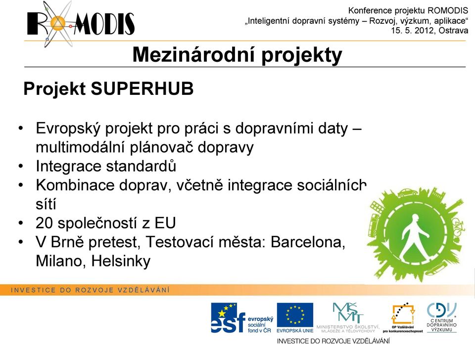 dopravy Integrace standardů Kombinace doprav, včetně integrace