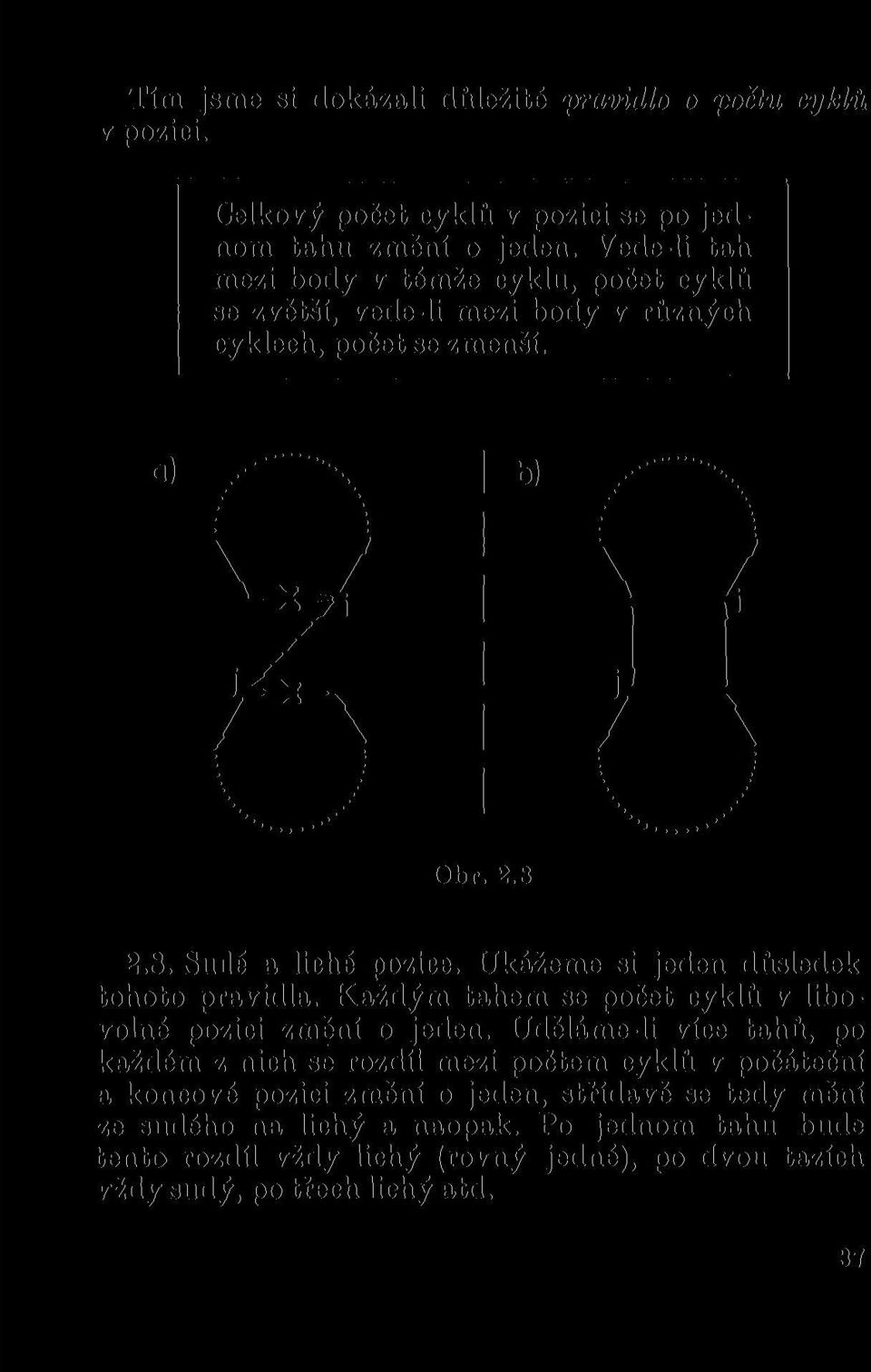 Ukážeme si jeden důsledek tohoto pravidla. Každým tahem se počet cyklů v libovolné pozici změní o jeden.