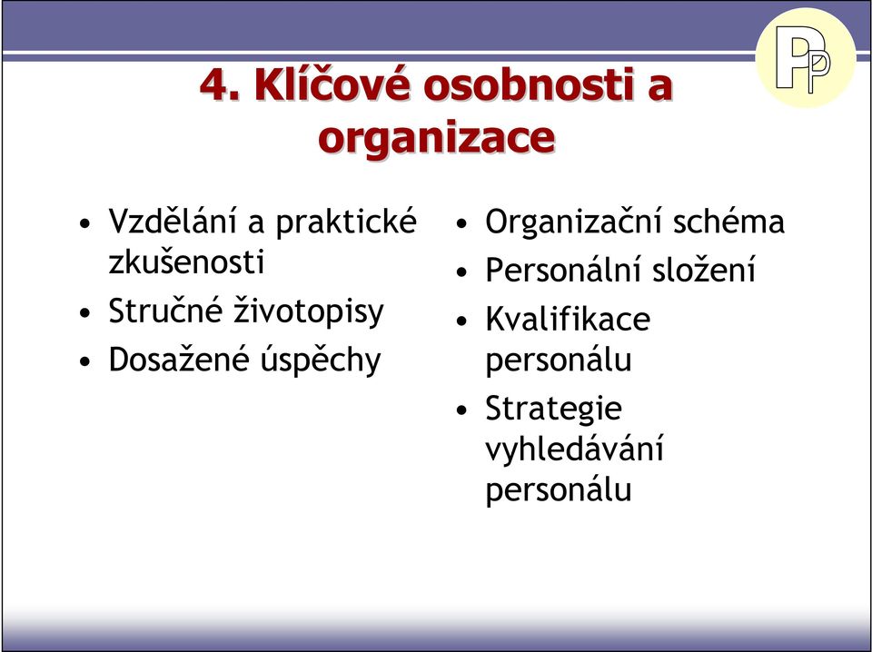 úspěchy Organizační schéma Personální složení