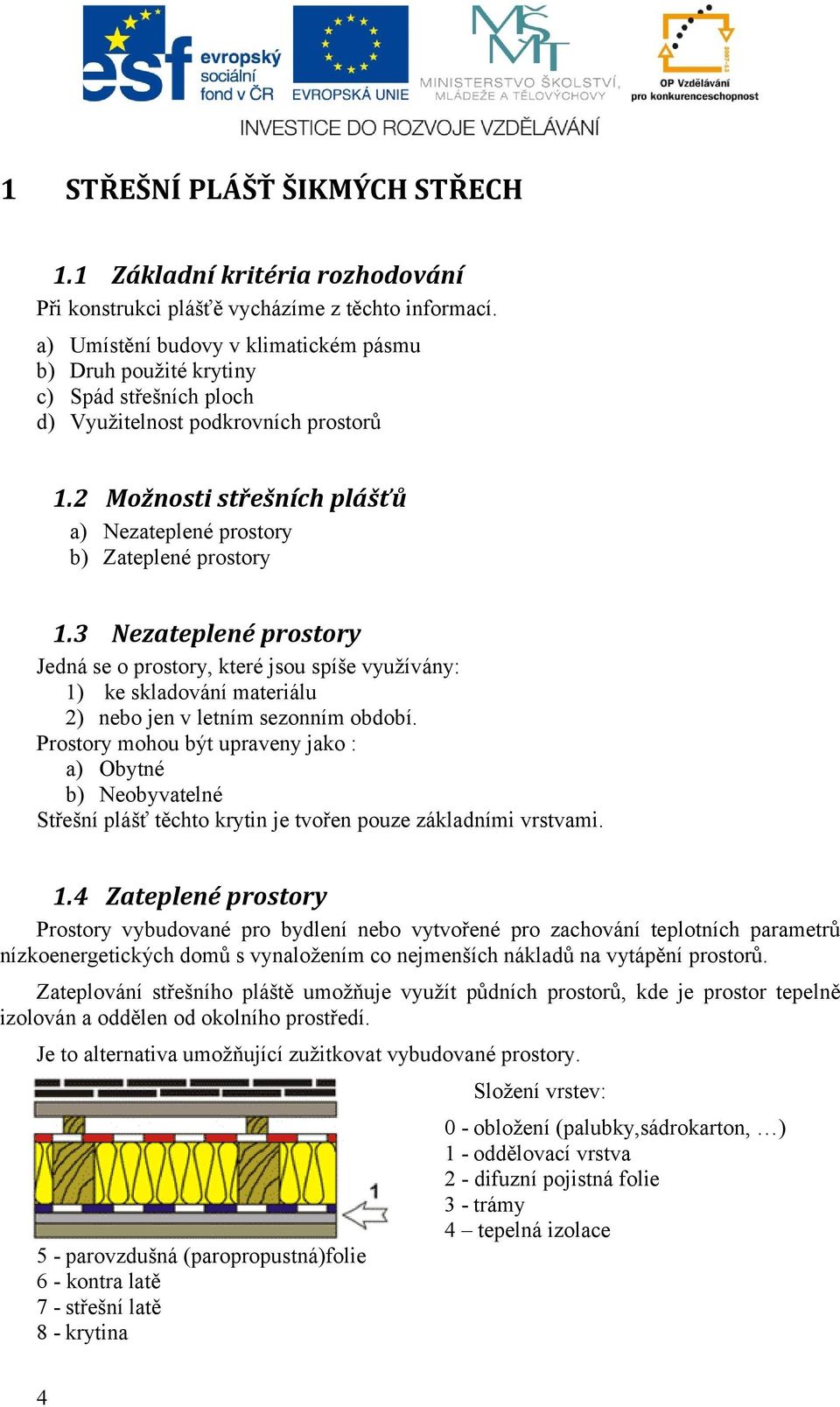 2 Možnosti střešních plášťů a) Nezateplené prostory b) Zateplené prostory 1.