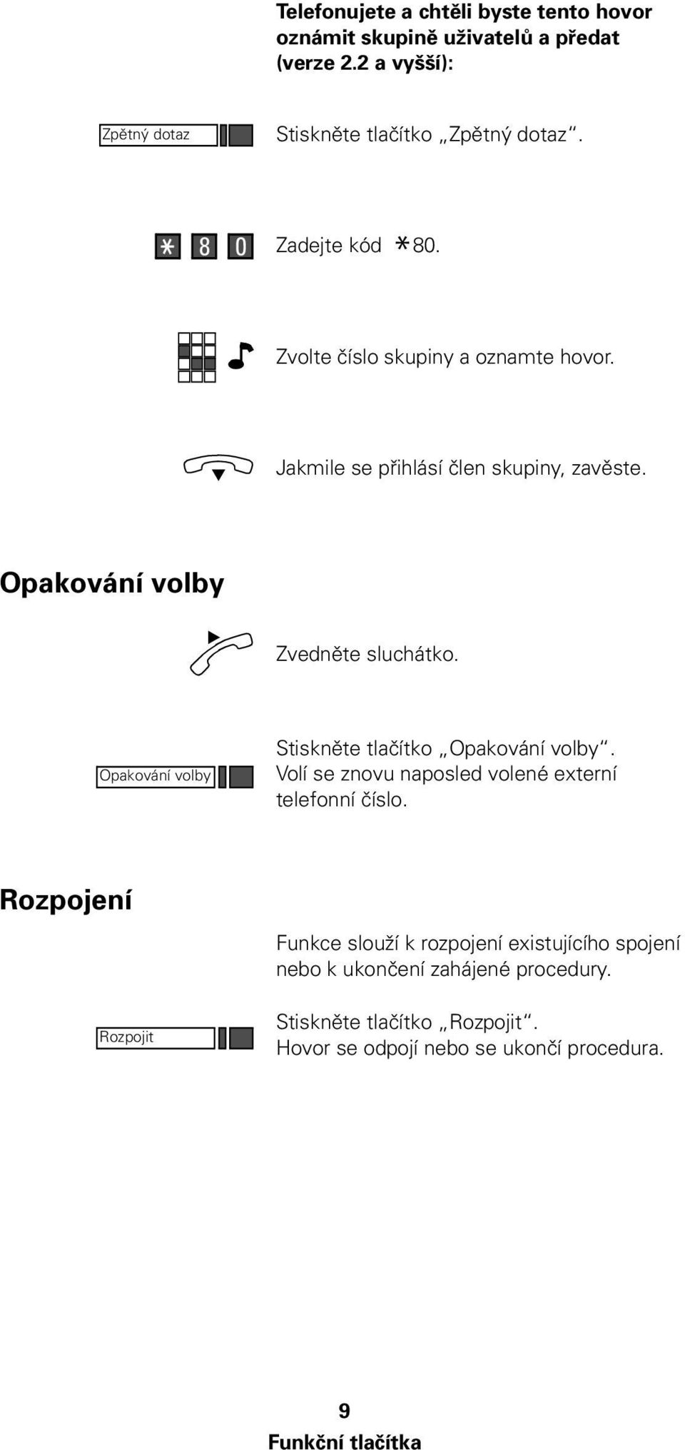 Opakování volby Opakování volby Stiskněte tlačítko Opakování volby. Volí se znovu naposled volené externí telefonní číslo.