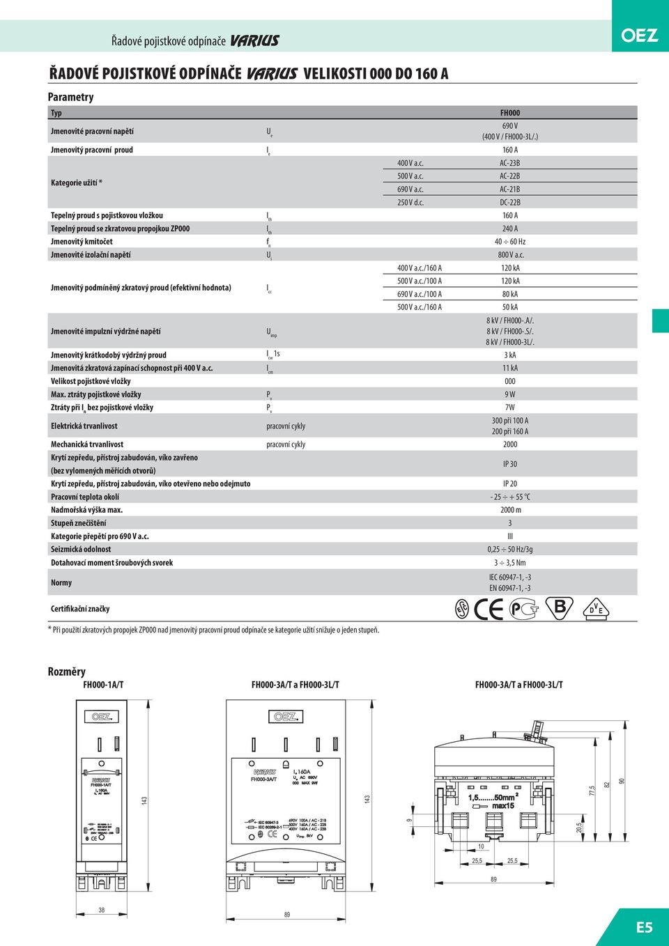 vní proud I e 160 A 400 V a.c.