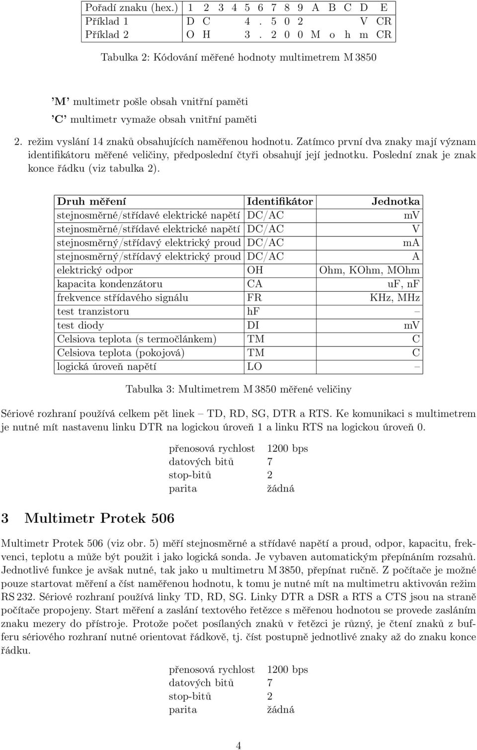 režim vyslání 14 znaků obsahujících naměřenou hodnotu. Zatímco první dva znaky mají význam identifikátoru měřené veličiny, předposlední čtyři obsahují její jednotku.