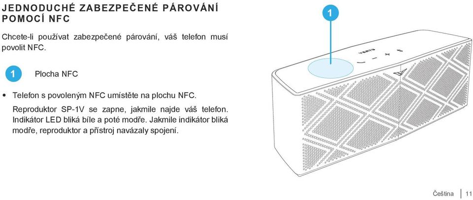 1 Plocha NFC Telefon s povoleným NFC umístěte na plochu NFC.