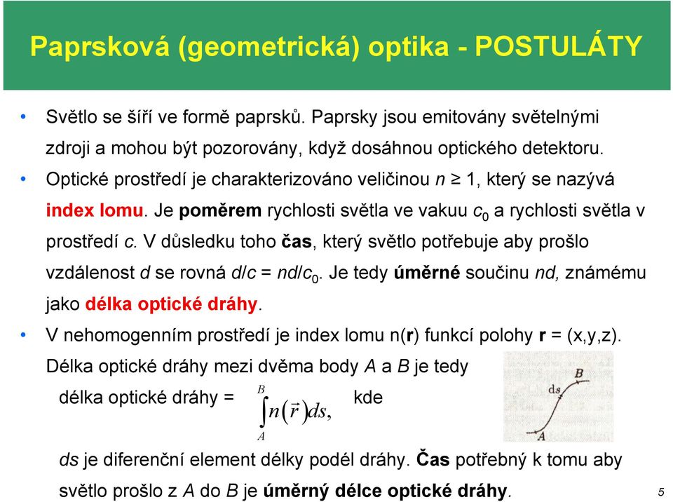 V důsledku toho čas, který světlo potřebuje aby prošlo vzdálenost d se rovná d/c = nd/c 0. Je tedy úměrné součinu nd, známému jako délka optické dráhy.