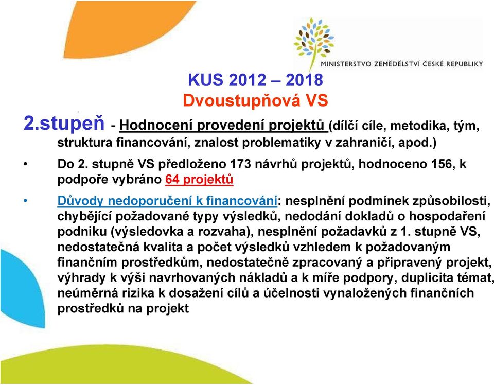 nedodání dokladů o hospodaření podniku (výsledovka a rozvaha), nesplnění požadavků z 1.