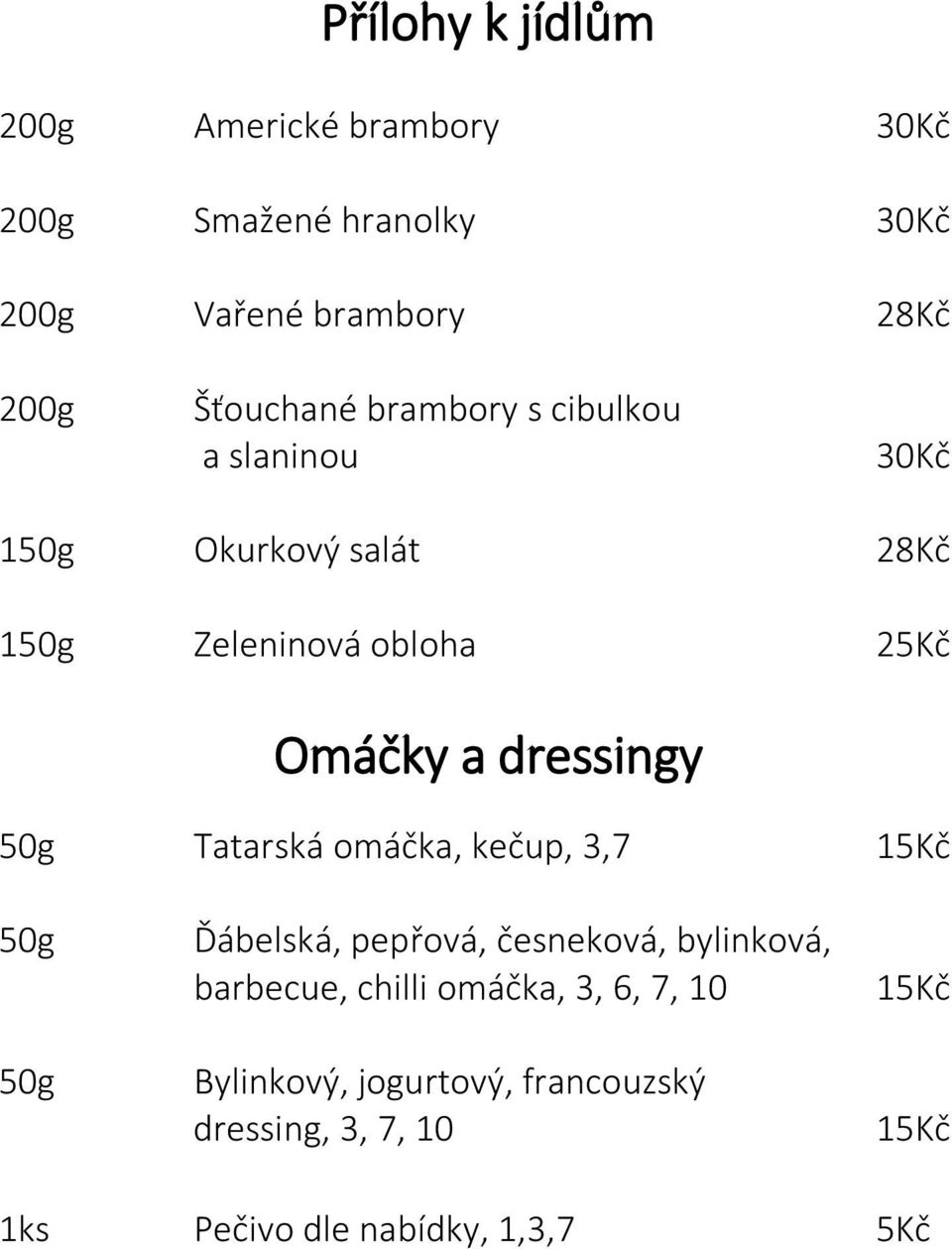 dressingy 50g Tatarská omáčka, kečup, 3,7 15Kč 50g 50g Ďábelská, pepřová, česneková, bylinková, barbecue,