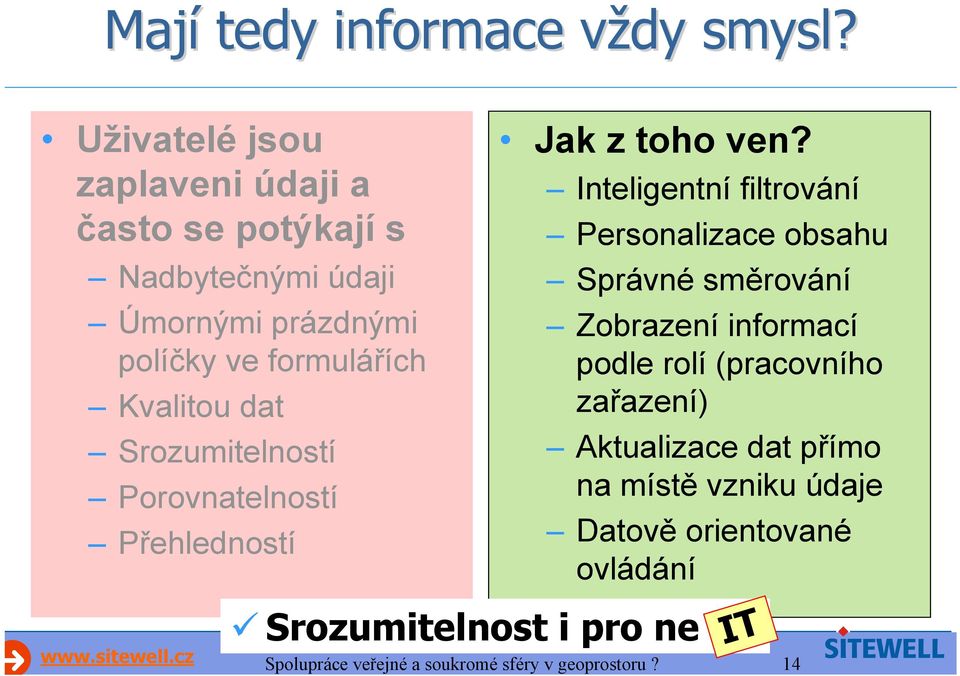 formulářích Kvalitou dat Srozumitelností Porovnatelností Přehledností Jak z toho ven?