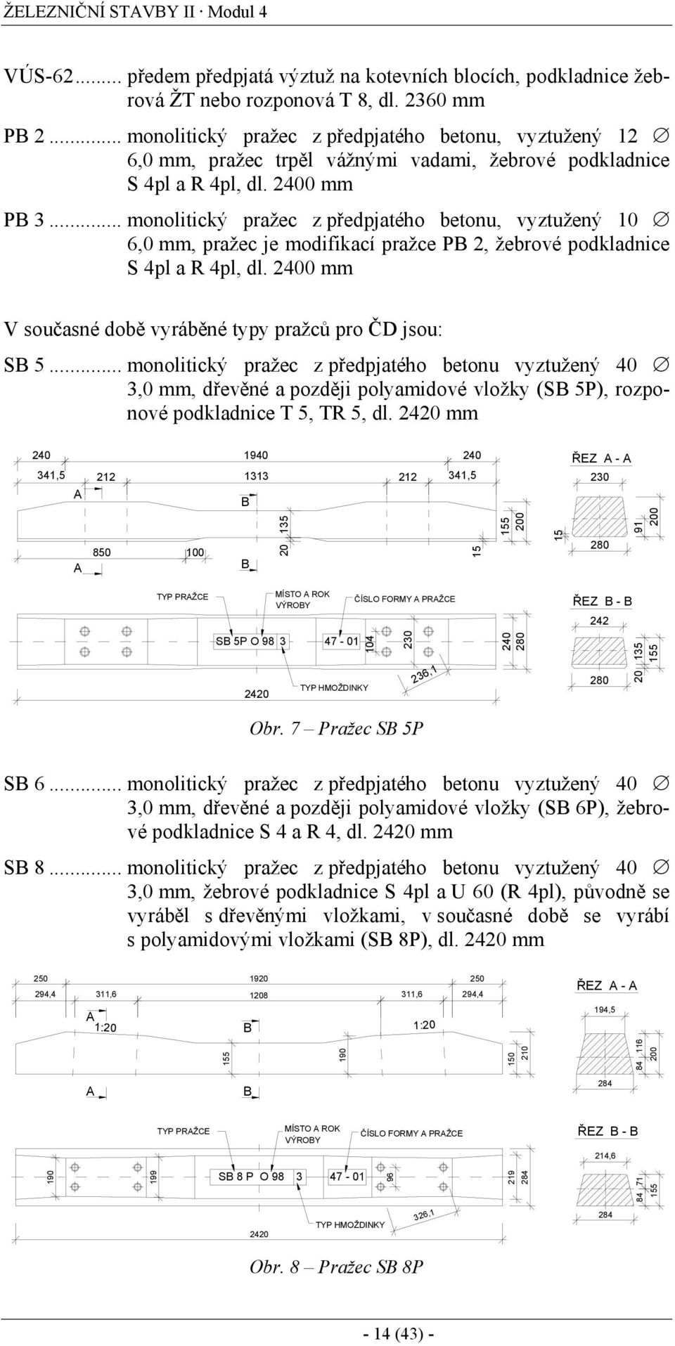 .. monolitický pražec z předpjatého betonu, vyztužený 10 6,0 mm, pražec je modifikací pražce PB 2, žebrové podkladnice S 4pl a R 4pl, dl.