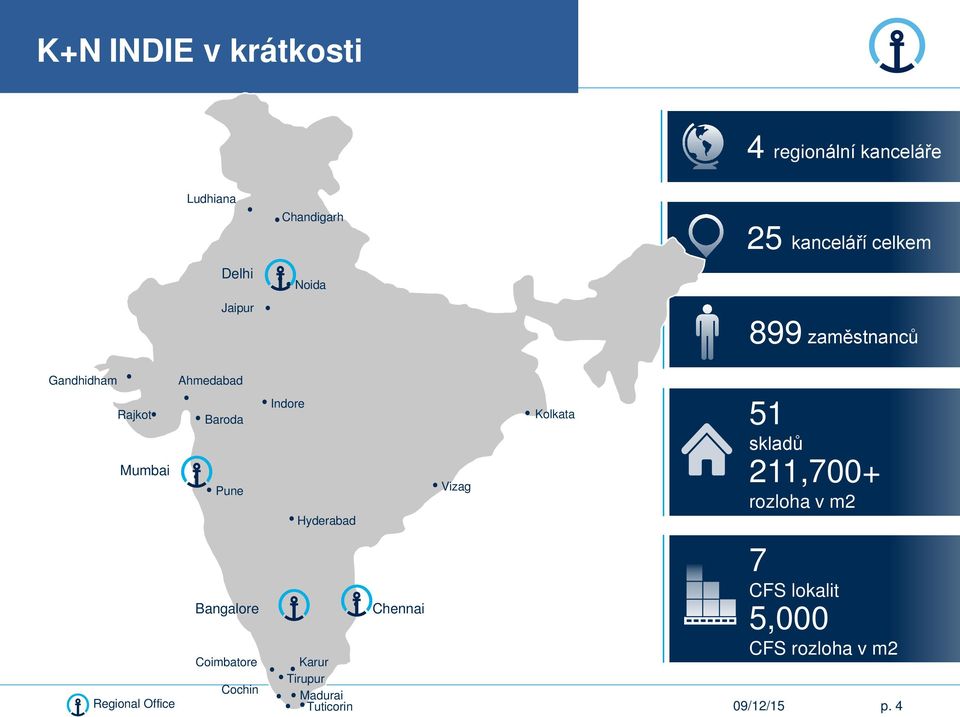 Vizag Kolkata 51 skladů 211,700+ rozloha v m2 Regional Office Bangalore Coimbatore Cochin