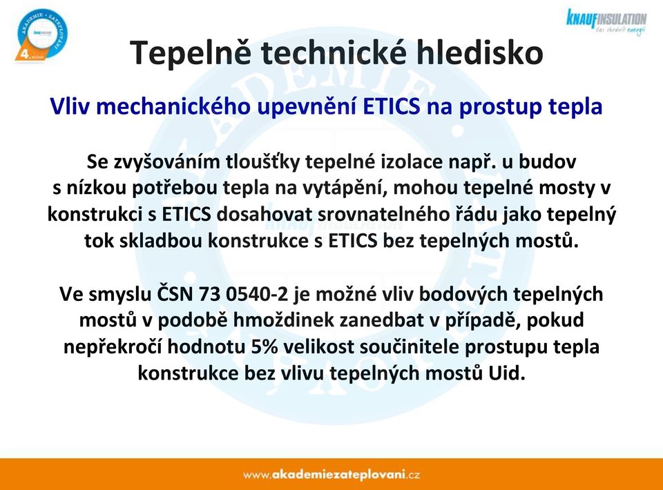 tok skladbou konstrukce s ETICS bez tepelných mostů.