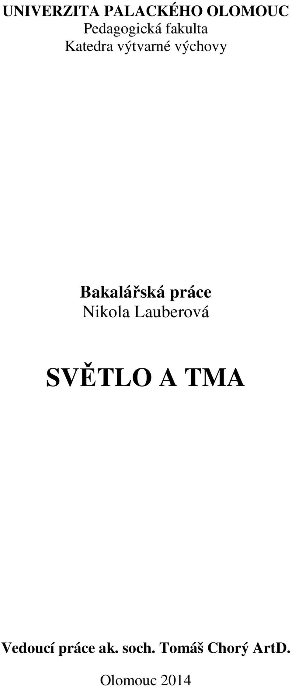práce Nikola Lauberová SVĚTLO A TMA Vedoucí
