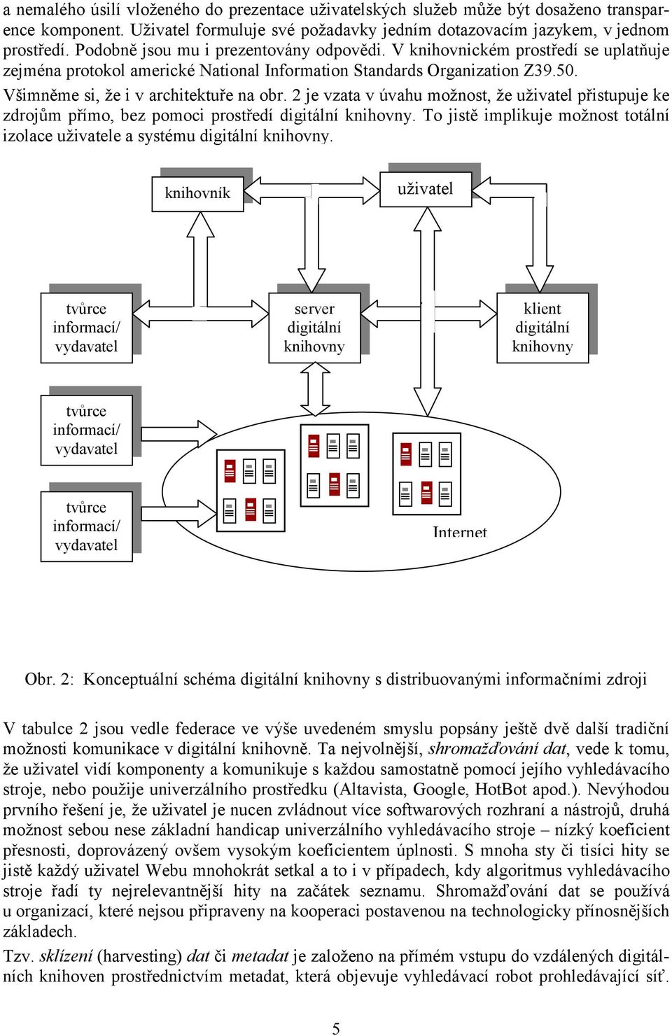 2 je vzata v úvahu možnost, že uživatel přistupuje ke zdrojům přímo, bez pomoci prostředí digitální knihovny. To jistě implikuje možnost totální izolace uživatele a systému digitální knihovny.