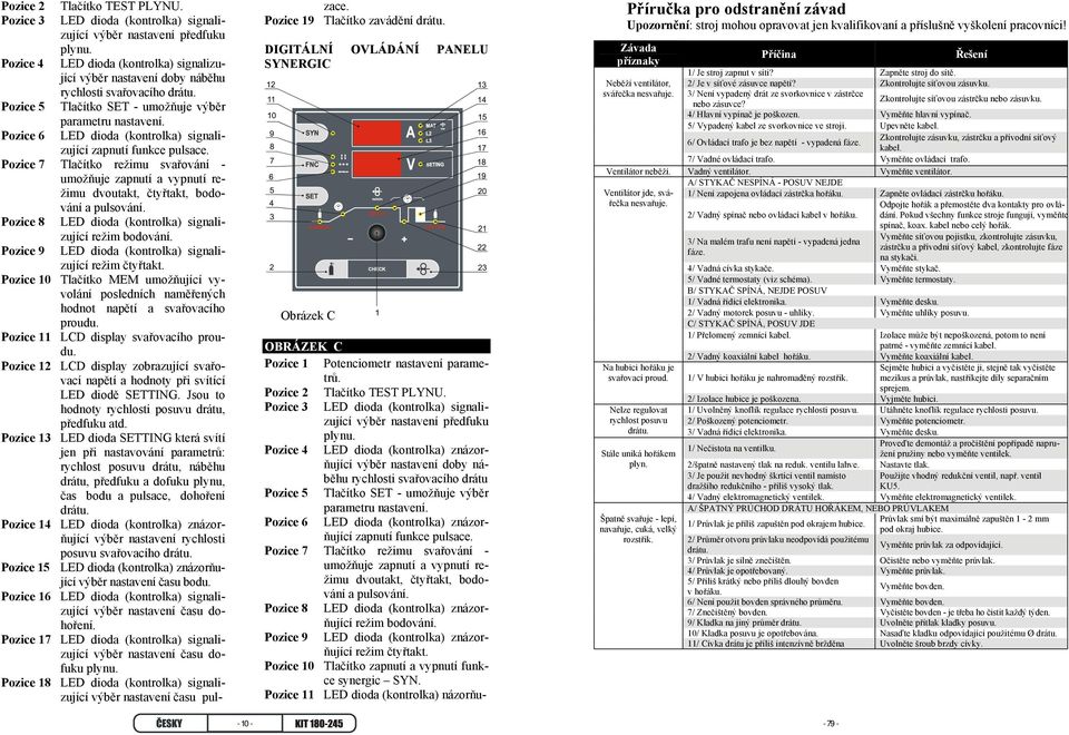 LED dioda (kontrolka) signalizující zapnutí funkce pulsace. Pozice 7 Tlačítko režimu svařování - umožňuje zapnutí a vypnutí režimu dvoutakt, čtyřtakt, bodování a pulsování.