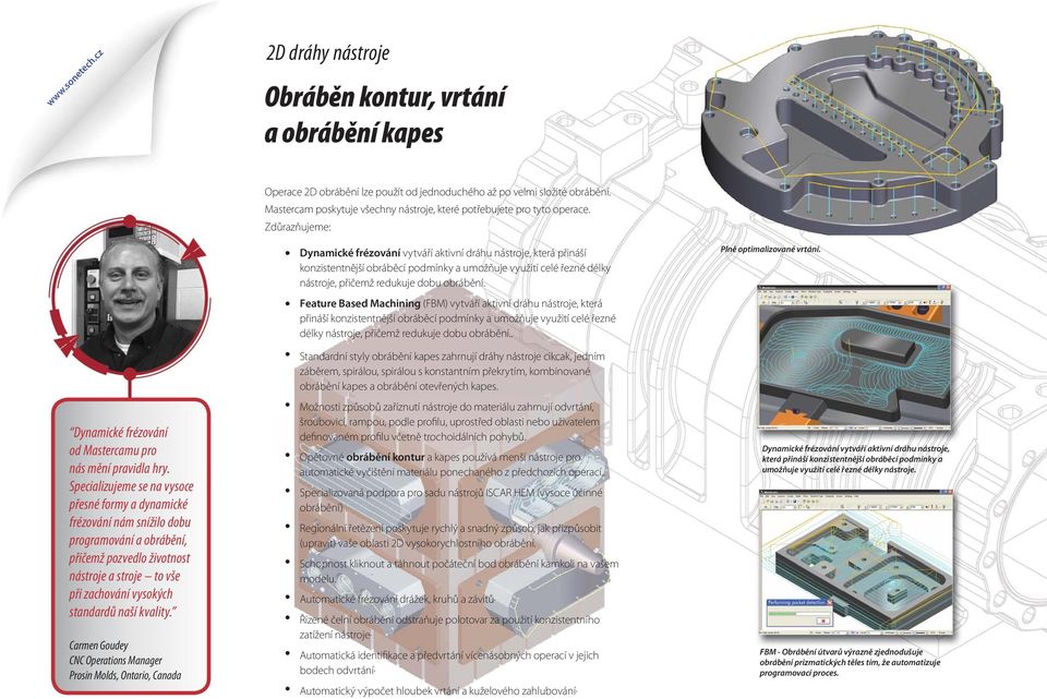 kvality. Carmen Goudey CNC Operations Manager Prosin Molds, Ontario, Canada Operace 2D obrábění lze použít od jednoduchého až po velmi složité obrábění.