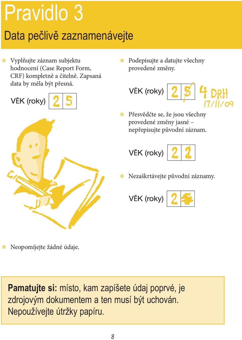 Přesvědčte se, že jsou všechny provedené změny jasné nepřepisujte původní záznam. Nezaškrtávejte původní záznamy.