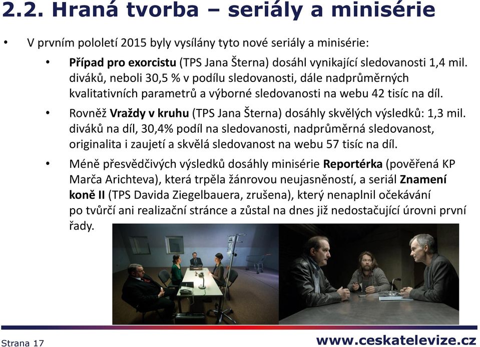 Rovněž Vraždy v kruhu (TPS Jana Šterna) dosáhly skvělých výsledků: 1,3 mil.