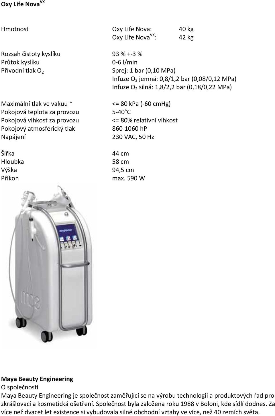 Výška Příkon <= 80 kpa (-60 cmhg) 5-40 C <= 80% relativní vlhkost 860-1060 hp 230 VAC, 50 Hz 44 cm 58 cm 94,5 cm max.