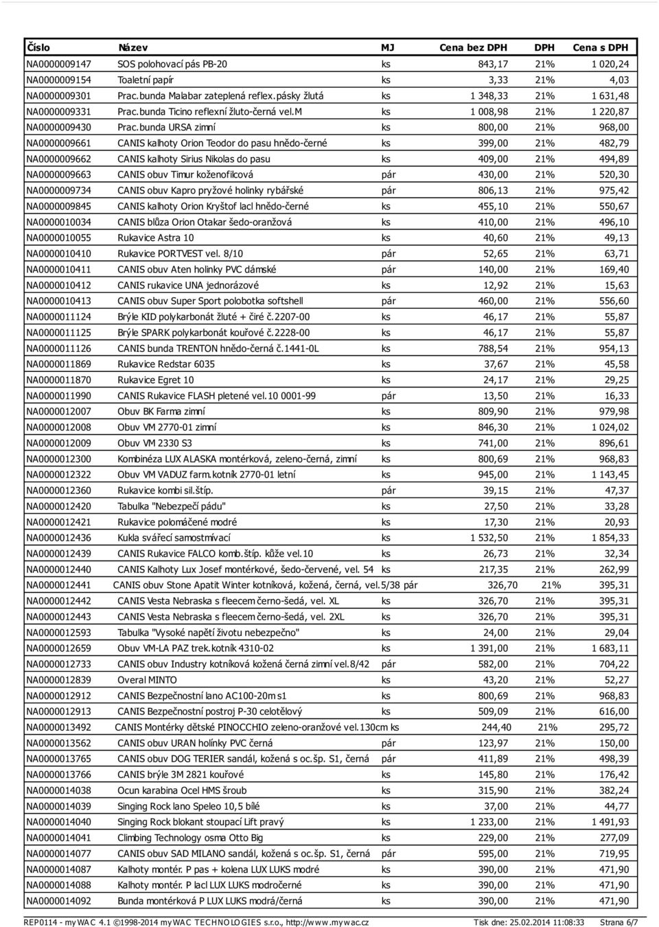 bunda URSA zimní ks 800,00 21% 968,00 NA0000009661 CANIS kalhoty Orion Teodor do pasu hnědo-černé ks 399,00 21% 482,79 NA0000009662 CANIS kalhoty Sirius Nikolas do pasu ks 409,00 21% 494,89