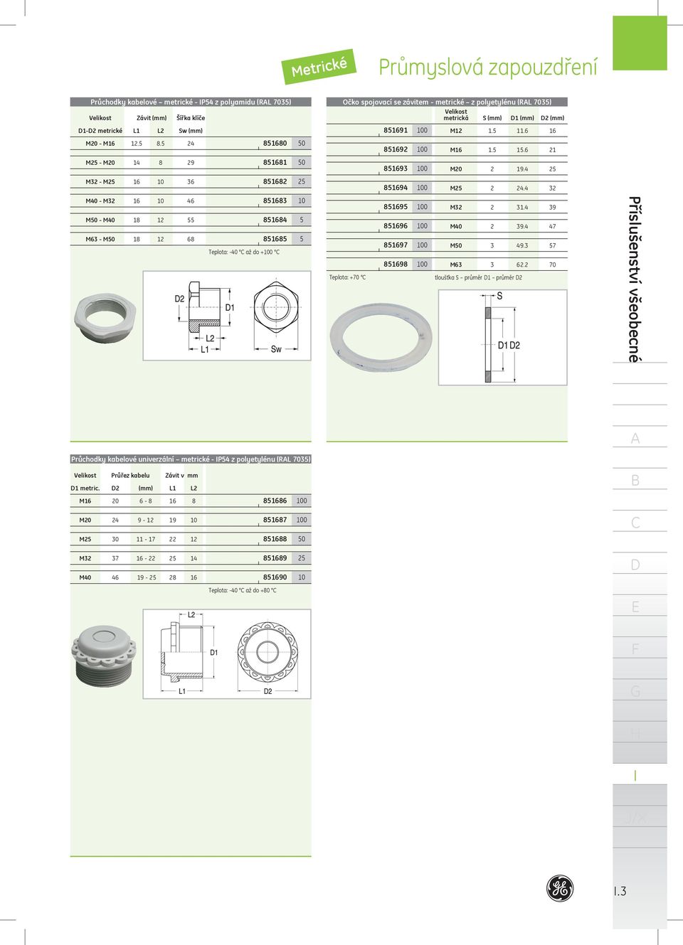 polyetylénu (RL 7035) Velikost metrická S (mm) (mm) 2 (mm) M2.5.6 6 Teplota: +70 8569 00 85692 00 85693 00 85694 00 85695 00 85696 00 85697 00 85698 00 M6.5 5.6 2 M20 2 9.4 25 M25 2 24.4 32 M32 2 3.