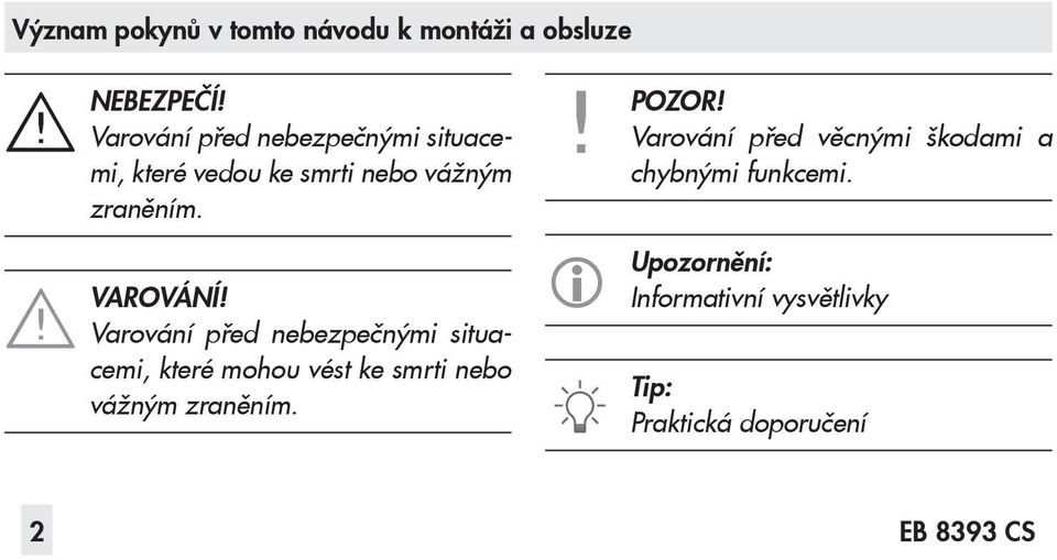 Varování před nebezpečnými situacemi, které mohou vést ke smrti nebo vážným zraněním. POZOR!