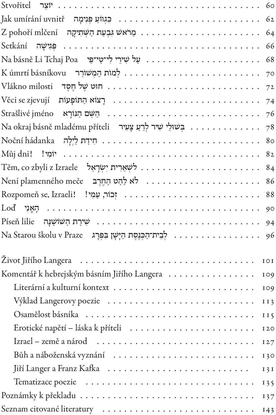 .......................... חוּט שׁ ל ח ס ד Věci se zjevují ר צוֹא ה תּוֹפ עוֹת. 74.......................... Strašlivé jméno ה שּׁ ם ה נּוֹר א. 76........................... Na okraj básně mladému příteli. 78.