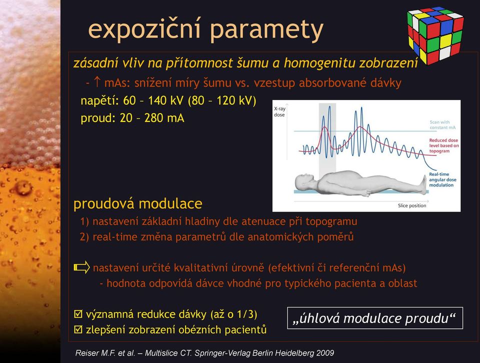 real-time změna parametrů dle anatomických poměrů nastavení určité kvalitativní úrovně (efektivní či referenční mas) - hodnota odpovídá dávce vhodné