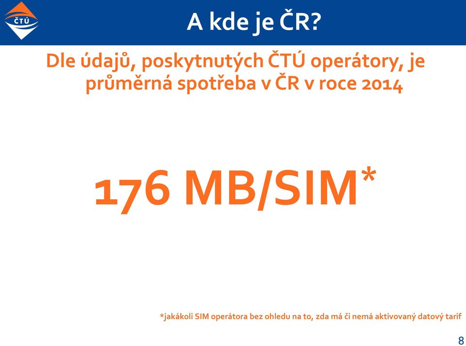 průměrná spotřeba v ČR v roce 2014 176 MB/SIM