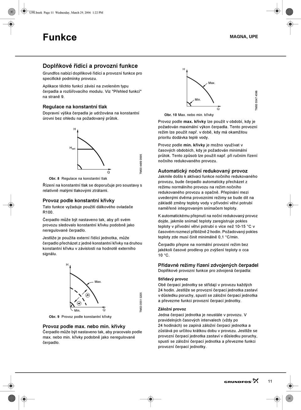 Regulace na konstantní tlak Dopravní výška čerpadla je udržována na konstantní úrovni bez ohledu na požadovaný průtok. Obr.