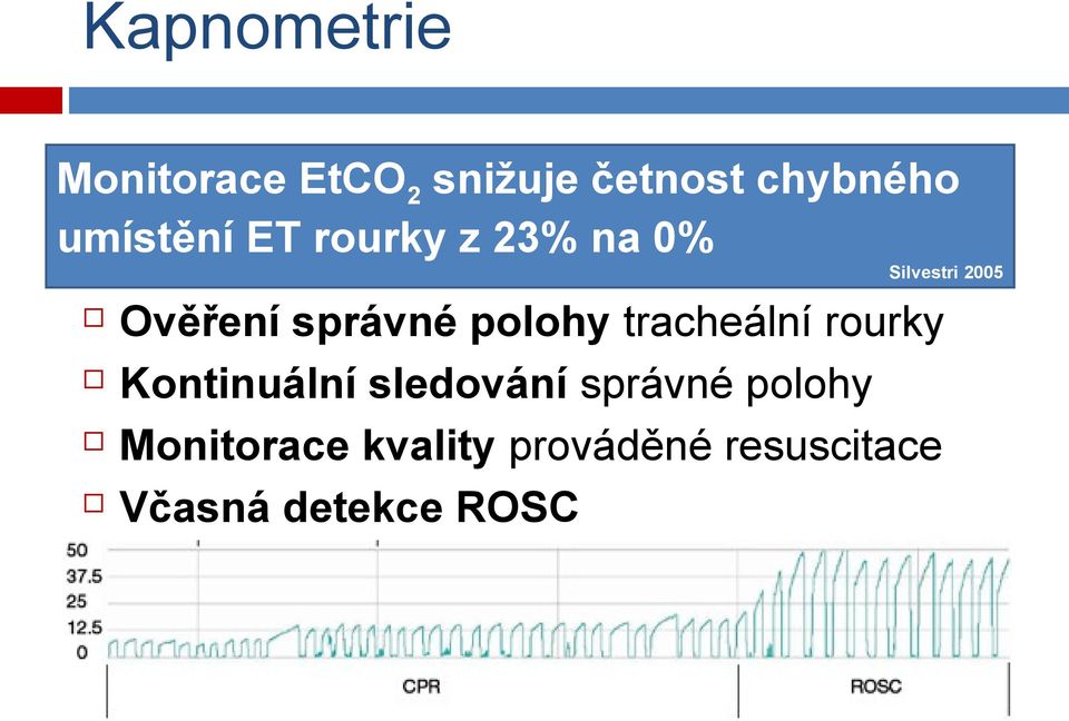 správné polohy tracheální rourky Kontinuální sledování