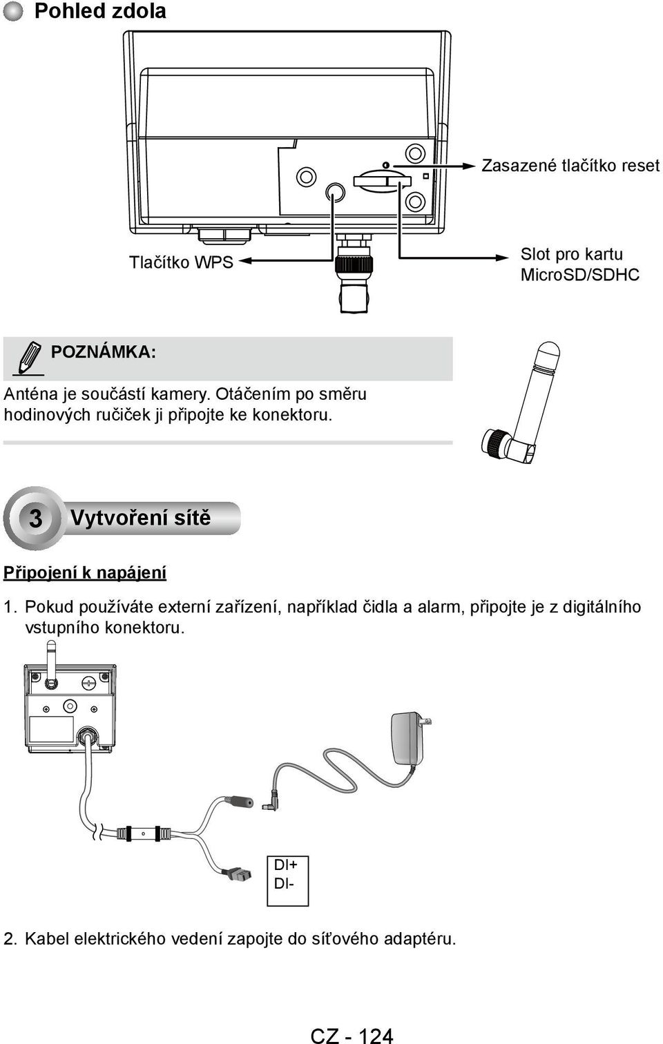 3 Vytvoření sítě Připojení k napájení 1.