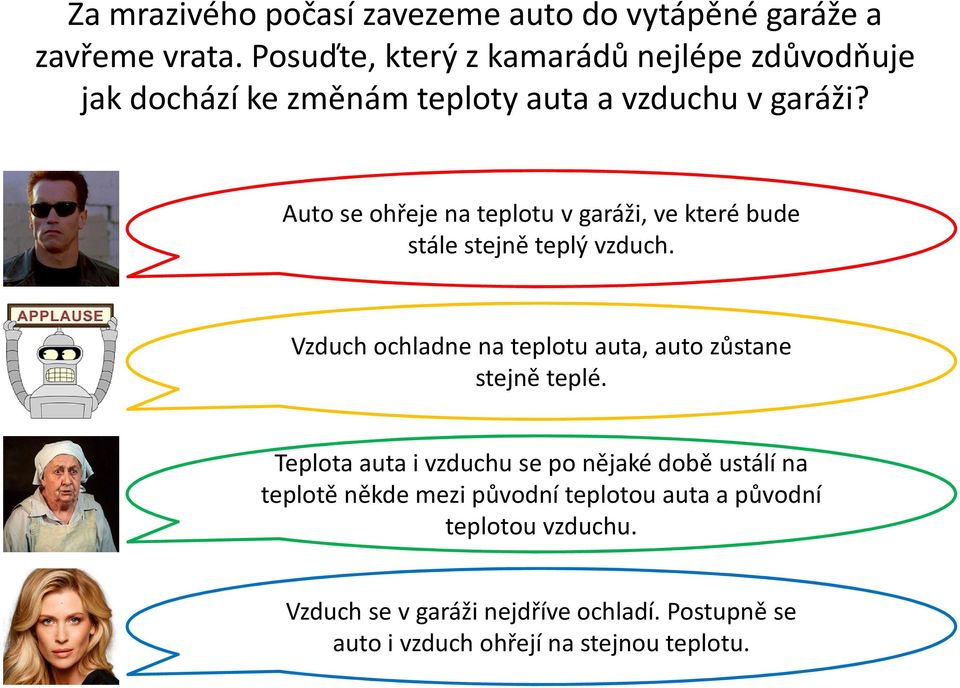 Auto se ohřeje na teplotu v garáži, ve které bude stále stejně teplý vzduch.