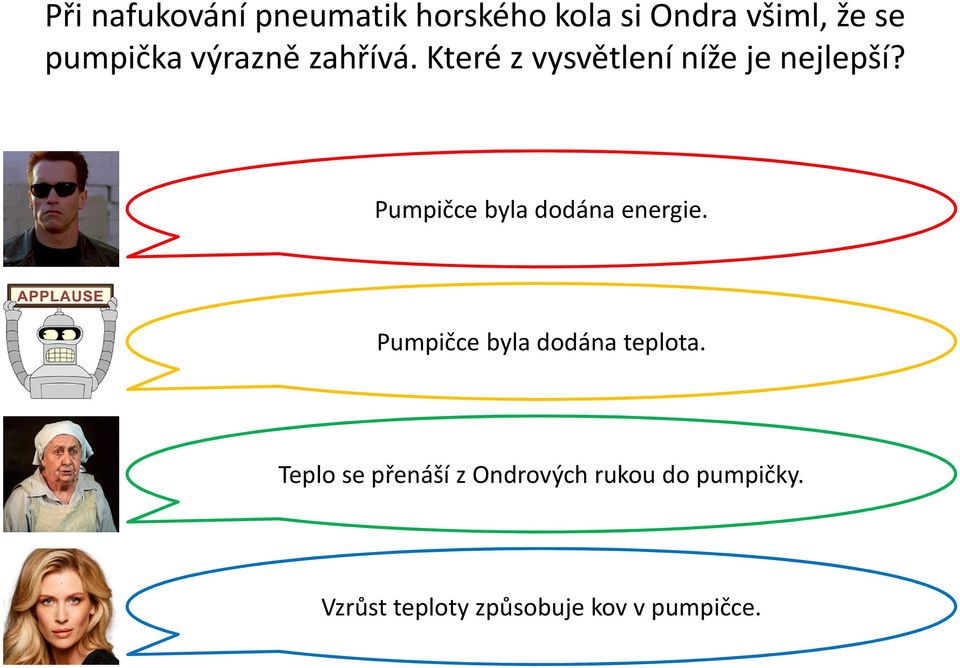 Pumpičce byla dodána energie. Pumpičce byla dodána teplota.