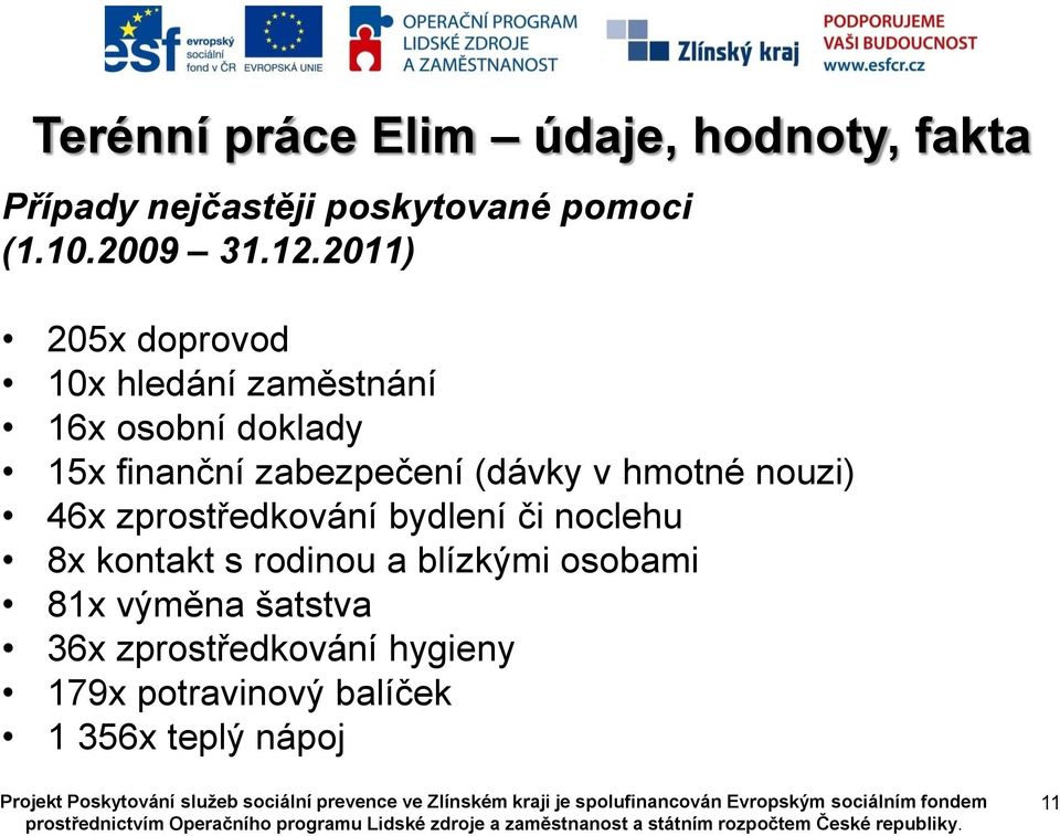 (dávky v hmotné nouzi) 46x zprostředkování bydlení či noclehu 8x kontakt s rodinou a blízkými