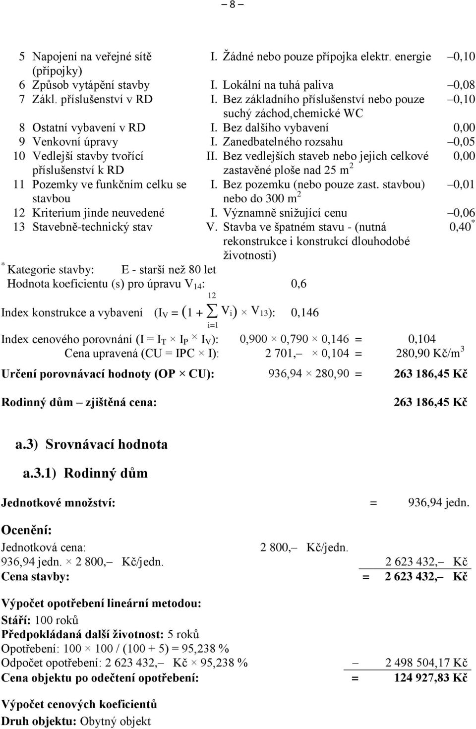 Zanedbatelného rozsahu 0,05 10 Vedlejší stavby tvořící II. Bez vedlejších staveb nebo jejich celkové 0,00 příslušenství k RD zastavěné ploše nad 25 m 2 11 Pozemky ve funkčním celku se I.