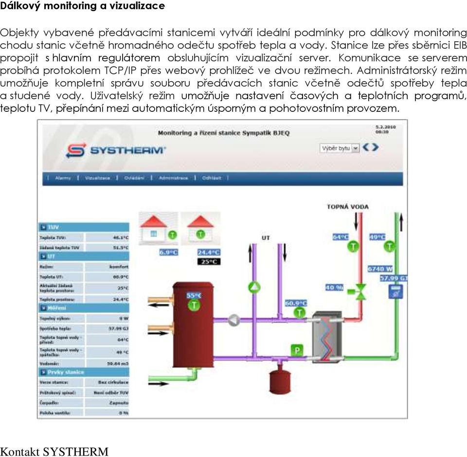 Komunikace se serverem probíhá protokolem TCP/IP přes webový prohlížeč ve dvou režimech.