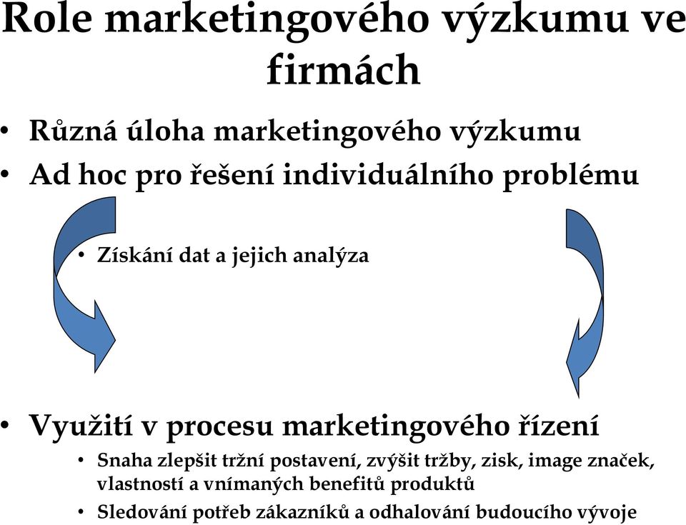 marketingového řízení Snaha zlepšit tržní postavení, zvýšit tržby, zisk, image značek,