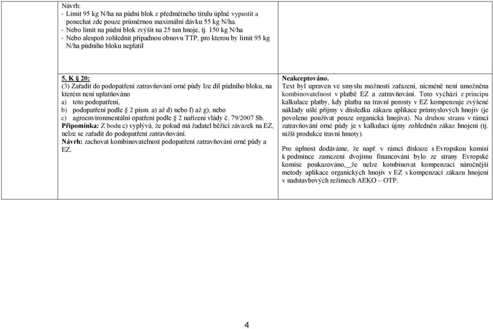 K 20: (3) Zařadit do podopatření zatravňování orné půdy lze díl půdního bloku, na kterém není uplatňováno a) toto podopatření, b) podopatření podle 2 písm.