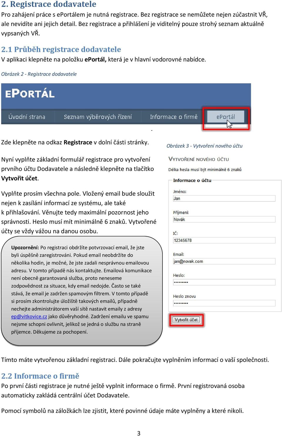Obrázek 2 - Registrace dodavatele Zde klepněte na odkaz Registrace v dolní části stránky.