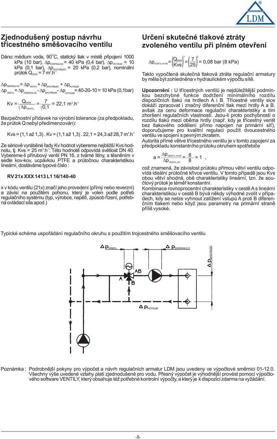 h p 0, VENTIL - Bezpečnstní přídavek na výrbní tlerance (za předpkladu, že průtk Q nebyl předimenzván): Kvs=(,až,).Kv=(,až,).22,=24,až28,7m.