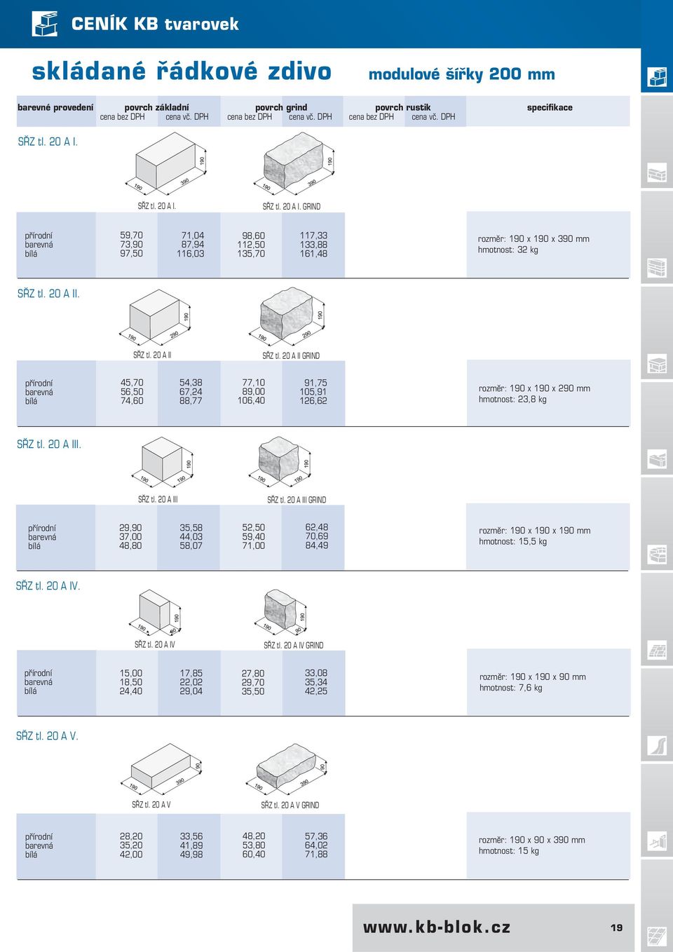 20 A II GRIND 45,70 56,50 74,60 54,38 67,24 88,77 77,10 89,00 106,40 91,75 105,91 126,62 rozměr: 190 x 190 x 290 mm hmotnost: 23,8 kg SŘZ tl. 20 A III. SŘZ tl. 20 A III SŘZ tl.