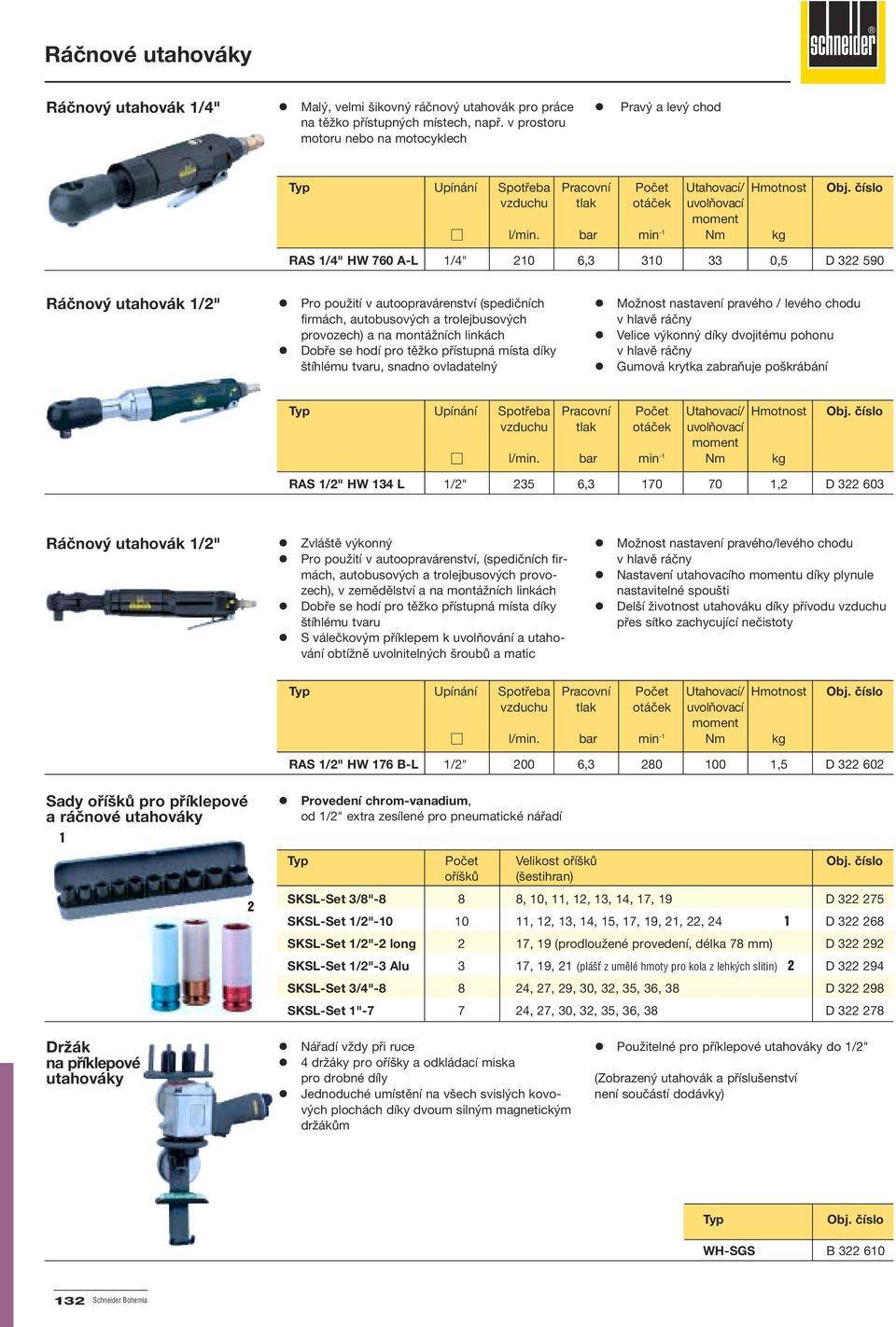 bar min -1 Nm kg RAS 1/4" HW 760 A-L 1/4" 210 6,3 310 33 0,5 D 322 590 Ráčnový utahovák 1/2"!