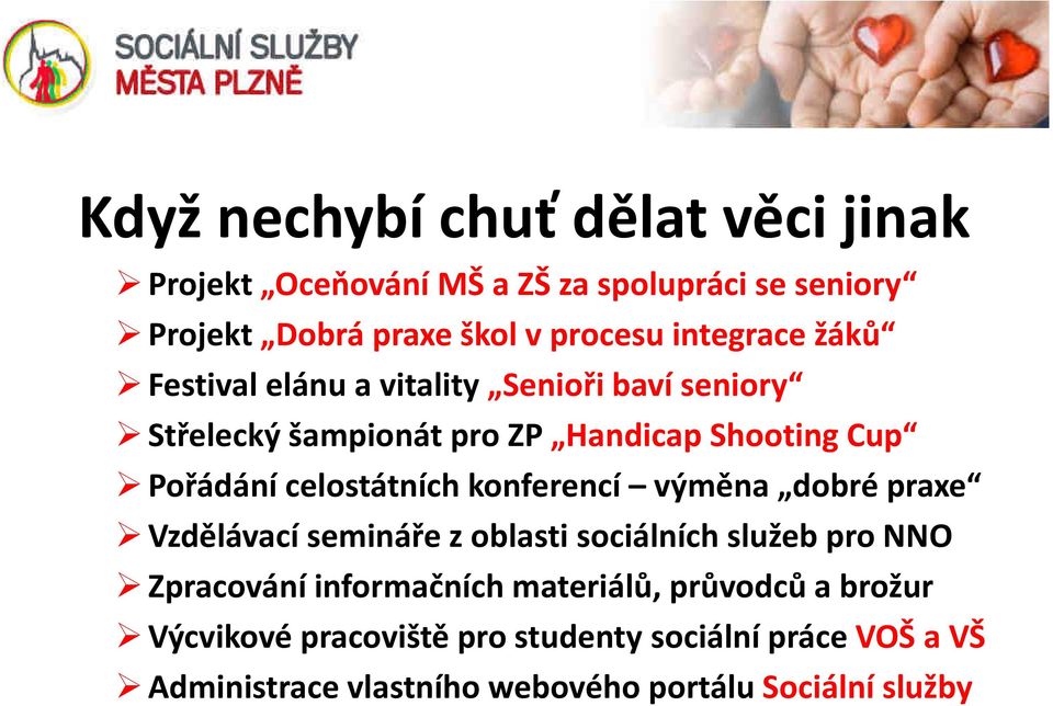 celostátních konferencí výměna dobré praxe Vzdělávací semináře z oblasti sociálních služeb pro NNO Zpracování informačních