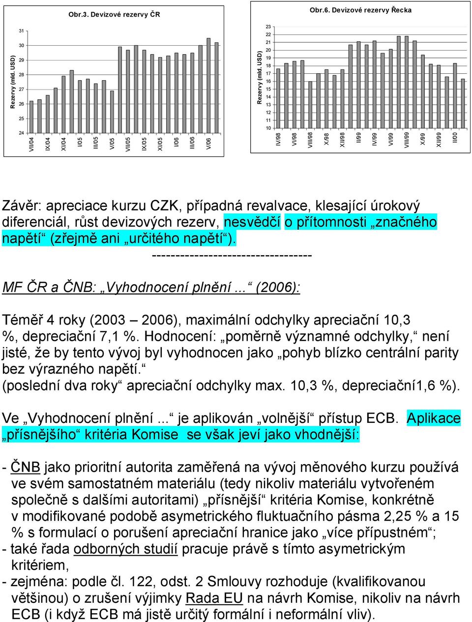 diferenciál, růst devizových rezerv, nesvědčí o přítomnosti značného napětí (zřejmě ani určitého napětí ). ---------------------------------- MF ČR a ČNB: Vyhodnocení plnění.