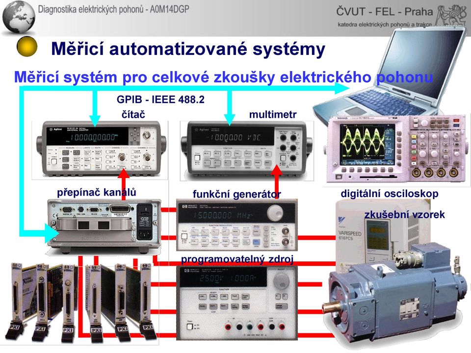 2 čítač multimetr řídicí počítač přepínač kanálů funkční