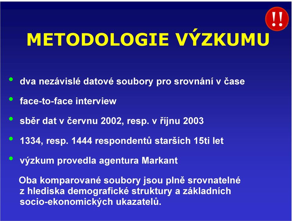 1444 respondentů starších 15ti let výzkum provedla agentura Markant Oba komparované
