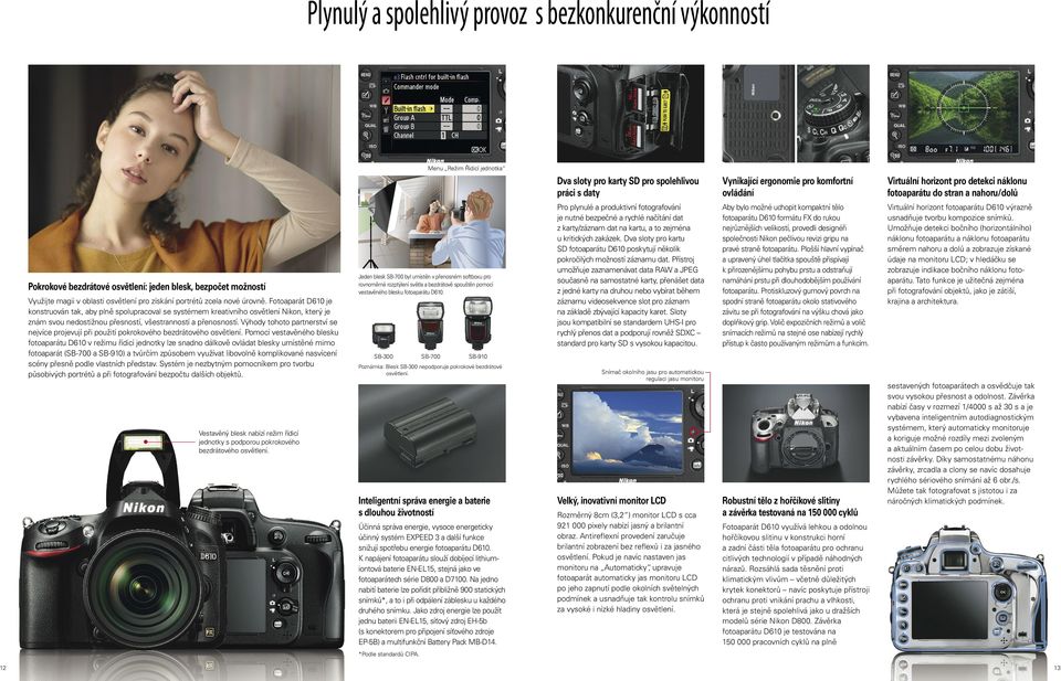 Fotoaparát D610 je konstruován tak, aby plně spolupracoval se systémem kreativního osvětlení Nikon, který je znám svou nedostižnou přesností, všestranností a přenosností.