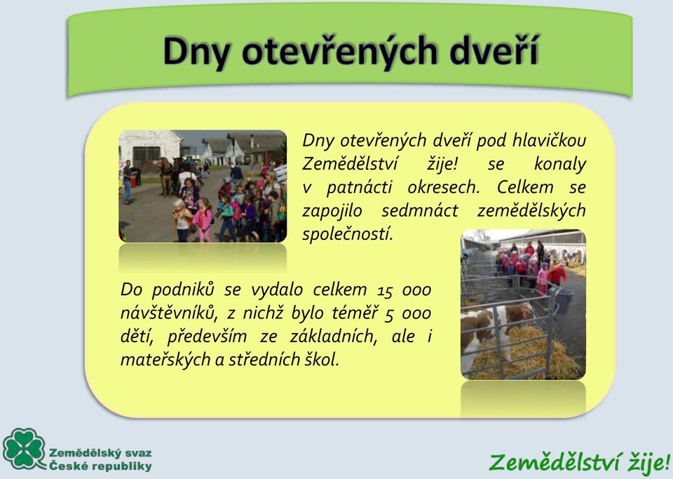 Dny otevřených dveří pod hlavičkou Zemědělství žije!