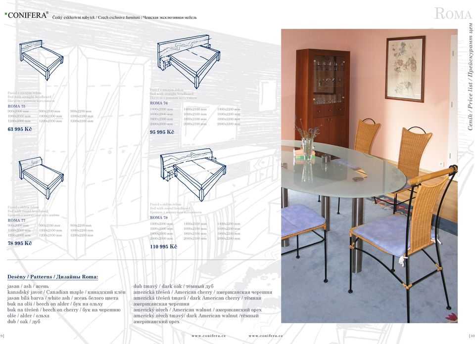 95 995 Kč 1400x2200 mm 1600x2200 mm 1800x2200 mm 2000x2200 mm Ceník / Price list / Прейскурант цен Postel s oblým čelem Bed with round headboard Кровать с изогнутым изголовьем 77 900x2000 mm 900x2100