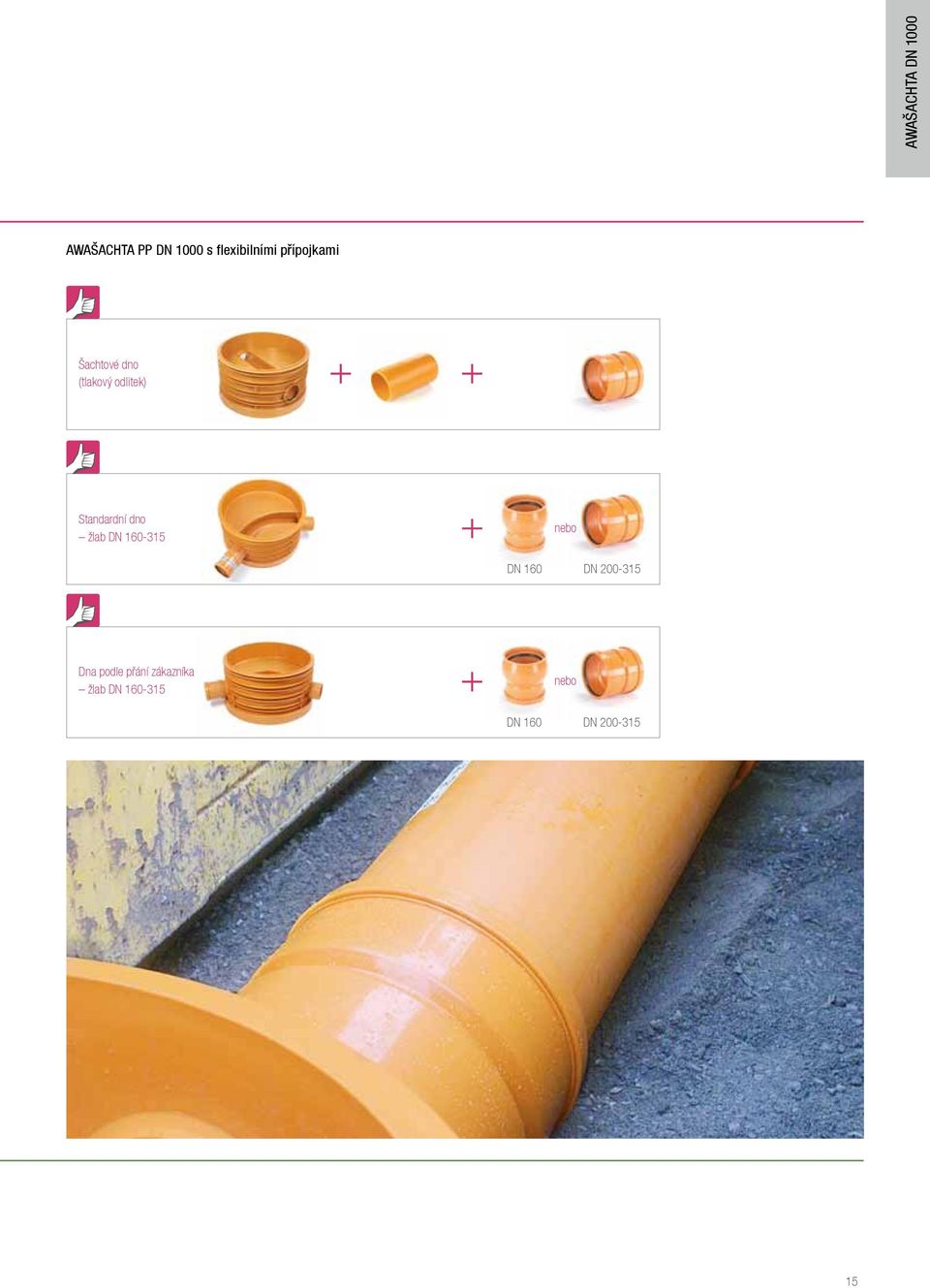 dno žlab DN 160-315 nebo DN 160 DN 200-315 Dna podle